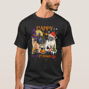 Happy Hallothanksmas Niedlicher Mops Halloween Tha T-Shirt