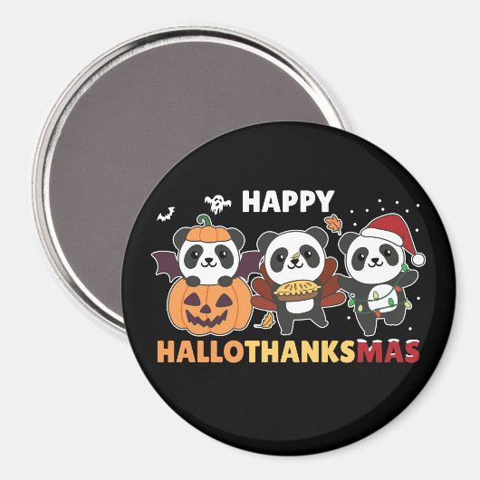 Happy Hallothanksmas Pandas Christmas Panda Magnet (Vorderseite/Rückseite)