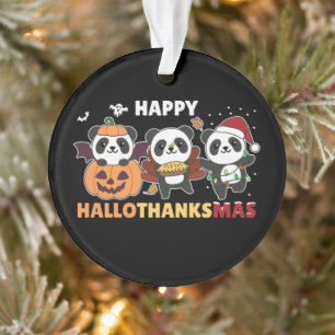 Happy Hallothanksmas Pandas Christmas Panda Ornament
