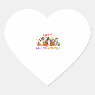 Happy Hallothanksmas Penguin Halloween Thanksgivin Herz-Aufkleber