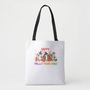 Happy Hallothanksmas Penguin Halloween Thanksgivin Tasche