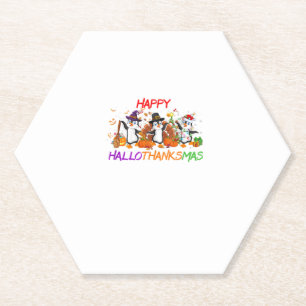 Happy Hallothanksmas Penguin Halloween Thanksgivin Untersetzer