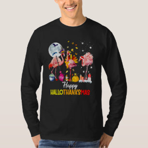 Happy Hallothanksmas Pink Flamingo Hexe Weihnachts T-Shirt