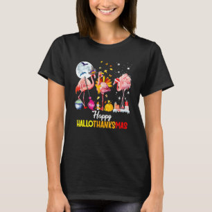 Happy Hallothanksmas Pink Flamingo Hexe Weihnachts T-Shirt