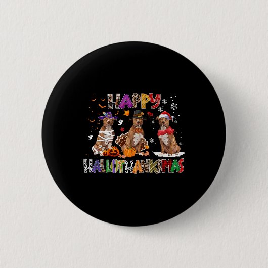 Happy Hallothanksmas Pitbull Hund Lover Halloween Button (Vorderseite)