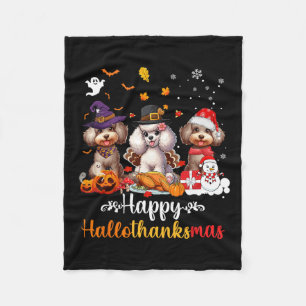 Happy Hallothanksmas Poodle Dog Halloween Christma Fleecedecke