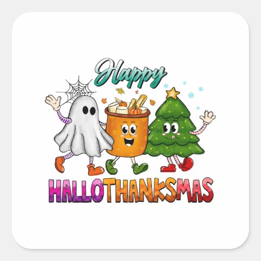 Happy Hallothanksmas Quadratischer Aufkleber (Vorderseite)