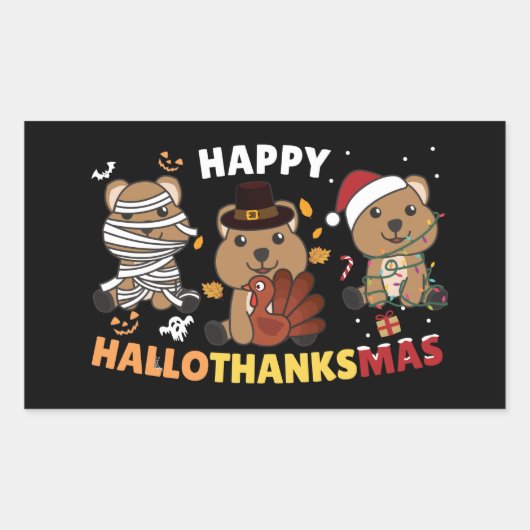 Happy Hallothanksmas Quokka Weihnachtsfeiertag Squ Rechteckiger Aufkleber (Vorderseite)