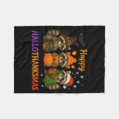 Happy Hallothanksmas Raccoon Halloween Christmas  Fleecedecke (Vorderseite (Horizontal))