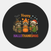 Happy Hallothanksmas Raccoon Halloween Christmas Runder Aufkleber (Vorderseite)
