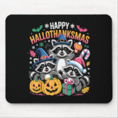 Happy Hallothanksmas Raccoon Halloween Merry Chris Mousepad (Vorne)