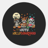 Happy Hallothanksmas Raccoon Lover Halloween Merry Runder Aufkleber (Vorderseite)