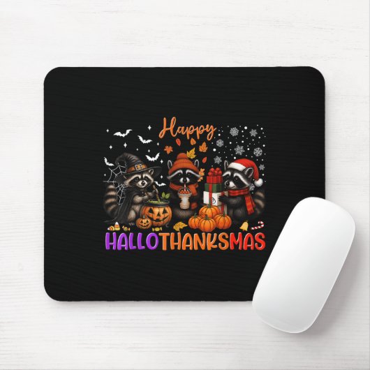Happy Hallothanksmas Racoon Halloween Erntedank Mousepad (Mit Mouse)