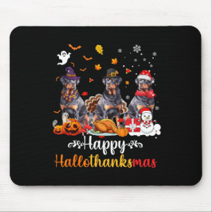 Happy Hallothanksmas Rottweiler Hund Halloween Chr Mousepad