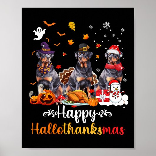 Happy Hallothanksmas Rottweiler Hund Halloween Chr Poster (Vorne)
