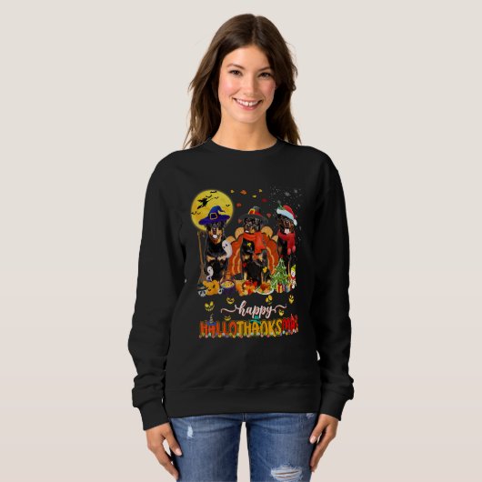 Happy Hallothanksmas Rottweiler Wizard Hat Turkey  Sweatshirt (Vorne ganz)