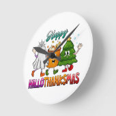 Happy Hallothanksmas Runde Wanduhr (Winkel)