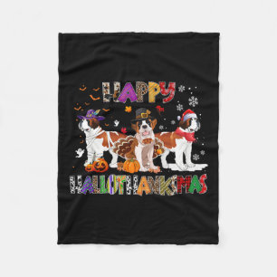 Happy Hallothanksmas Saint Bernard Dog Halloween C Fleecedecke