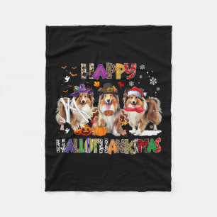 Happy Hallothanksmas Shetland Sheepdog Hund Lover Fleecedecke