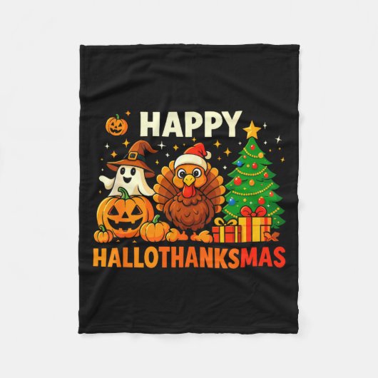 Happy Hallothanksmas Shirt, Halloween Thanksgiving Fleecedecke (Vorderseite)