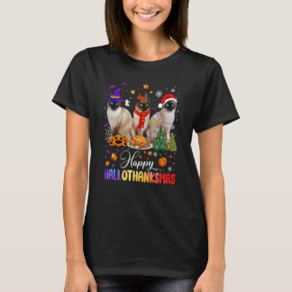 Happy Hallothanksmas Siamese Cat Halloween Thanksg T-Shirt