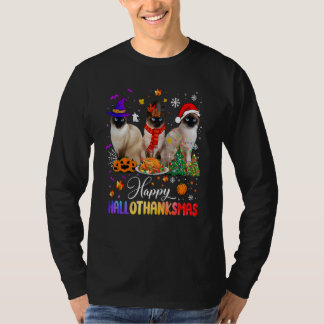 Happy Hallothanksmas Siamese Cat Halloween Thanksg T-Shirt