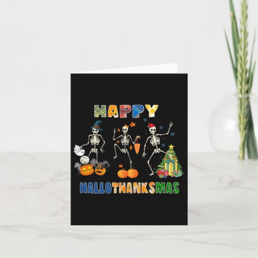 Happy Hallothanksmas Skeleton Dancing Funny Hallow Karte (Vorderseite)