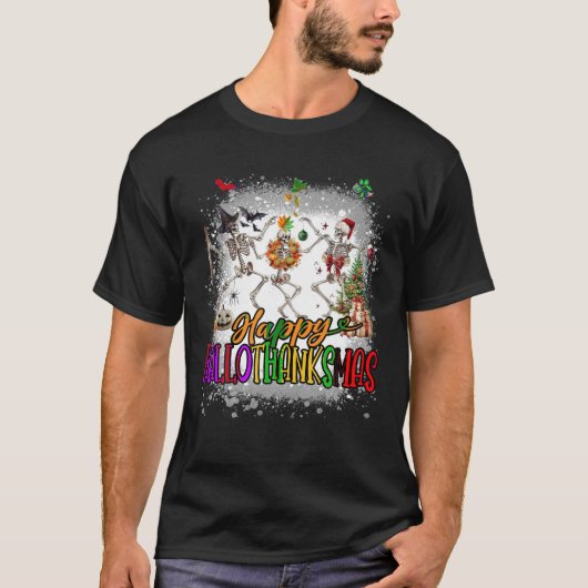 Happy Hallothanksmas Skeleton Halloween Thanksgivi T-Shirt (Vorderseite)