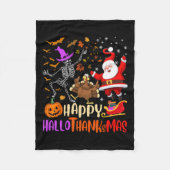 Happy Hallothanksmas Skeleton Pumpkin Türkei Santa Fleecedecke (Vorderseite)