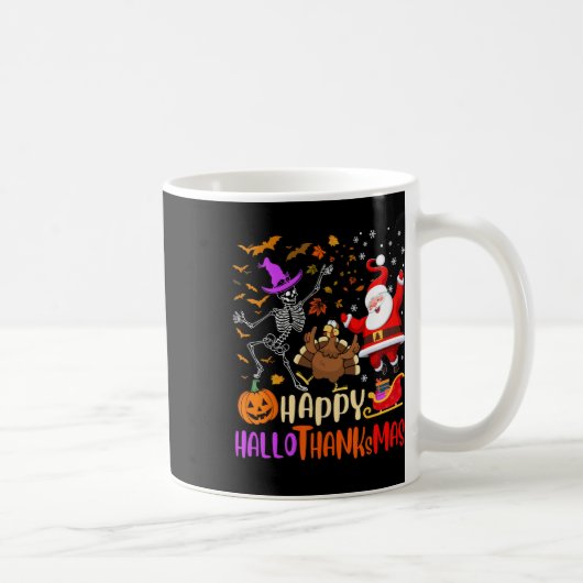 Happy Hallothanksmas Skeleton Pumpkin Türkei Santa Kaffeetasse (Rechts)
