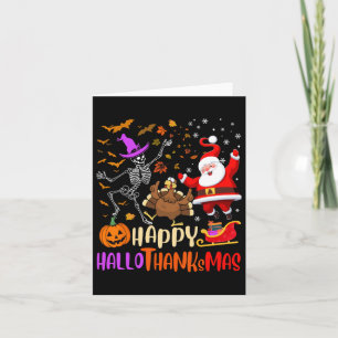 Happy Hallothanksmas Skeleton Pumpkin Türkei Santa Karte