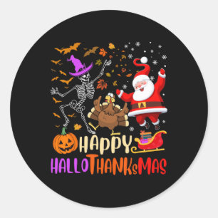 Happy Hallothanksmas Skeleton Pumpkin Türkei Santa Runder Aufkleber