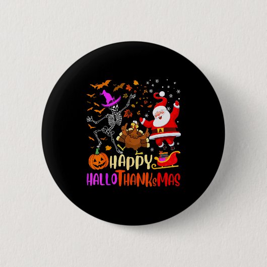 Happy Hallothanksmas Skeleton Pumpkin Turkey Santa Button (Vorderseite)