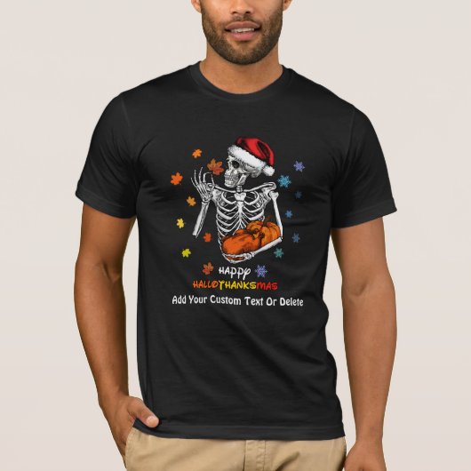 Happy Hallothanksmas Skeleton Türkei Pumpkin Xmas T-Shirt (Vorderseite)