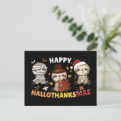 Happy Hallothanksmas Sloth Christmas Holiday Postc Postkarte (Stehend Vorderseite)