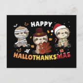 Happy Hallothanksmas Sloth Christmas Holiday Postc Postkarte (Vorderseite)