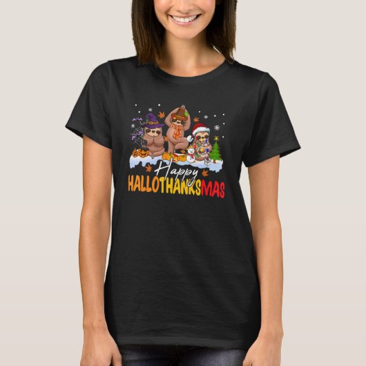 Happy Hallothanksmas Sloth Thanksgiving Christmas T-Shirt (Vorderseite)