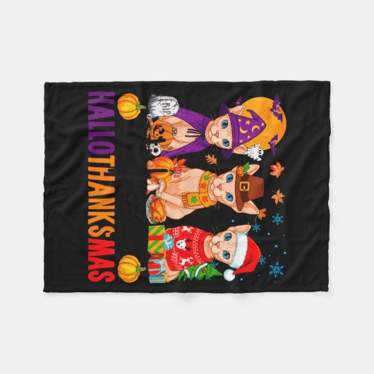 Happy Hallothanksmas Sphynx Cats Halloween Thanksg Fleecedecke (Vorderseite (Horizontal))