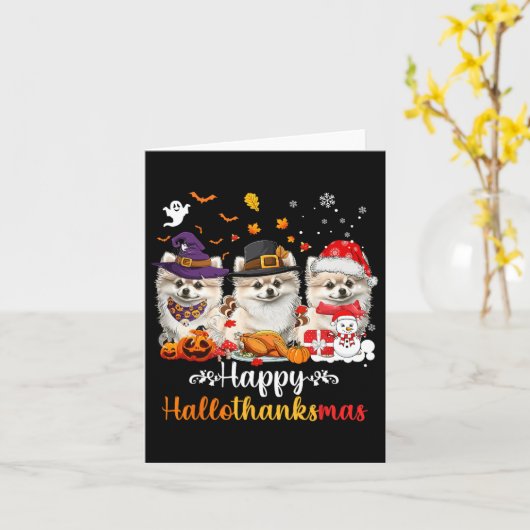 Happy Hallothanksmas Spitz Hund Halloween Chri Karte (Gelbe Blume)