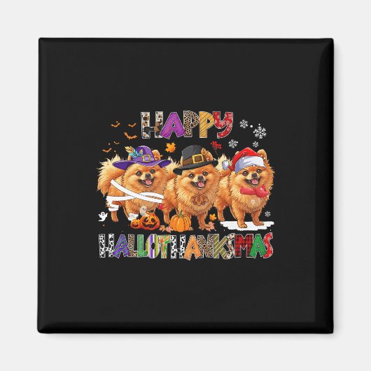 Happy Hallothanksmas Spitz Hund Halloween Chri Magnet (Vorne)