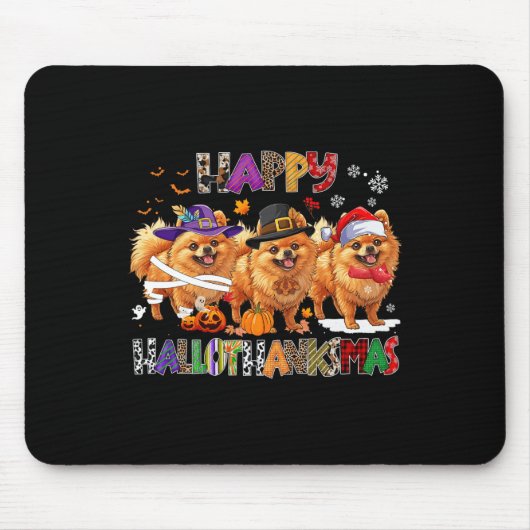 Happy Hallothanksmas Spitz Hund Halloween Chri Mousepad (Vorne)