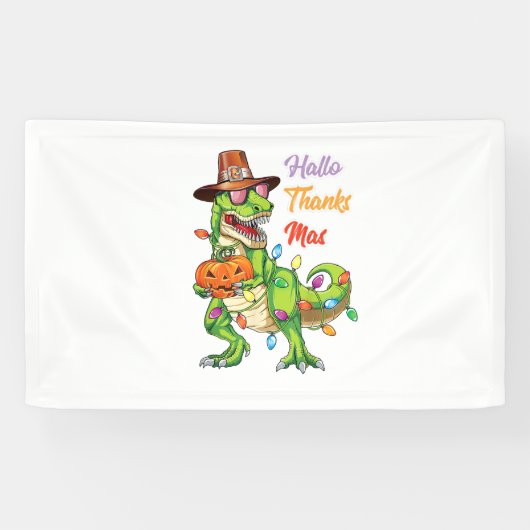 Happy Hallothanksmas T Rex Halloween Erntedank Banner (Horizontal)
