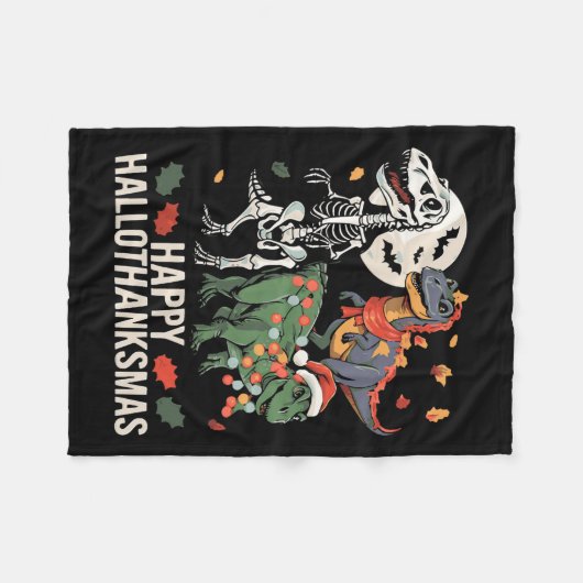 Happy Hallothanksmas T Rex Halloween Erntedank Fleecedecke (Vorderseite (Horizontal))