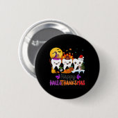 Happy Hallothanksmas Teeth Halloween Erntedank Button (Vorne & Hinten)