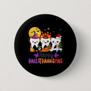 Happy Hallothanksmas Teeth Halloween Erntedank Button