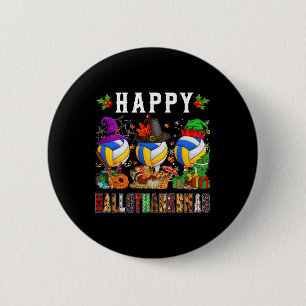 Happy Hallothanksmas Volleyball Halloween Thanksgi Button