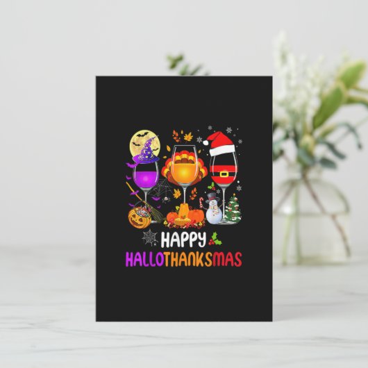 Happy Hallothanksmas Wine Glasses Halloween Danke Einladung (Stehend Vorderseite)
