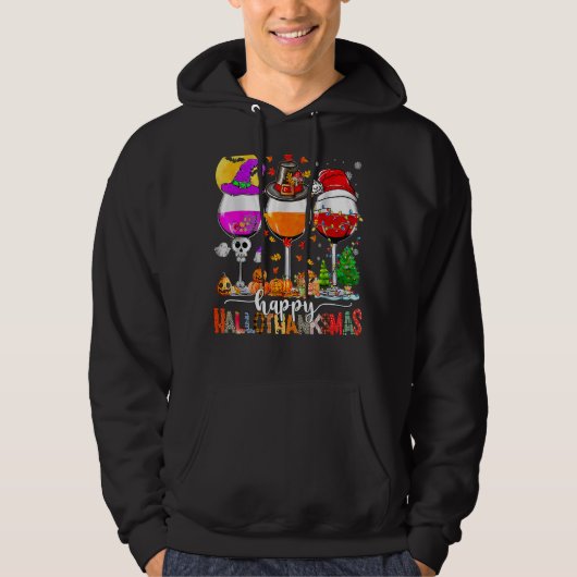 Happy Hallothanksmas Wine Glasses Witch Santa Hat Hoodie (Vorderseite)