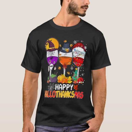 Happy Hallothanksmas Wine Glasses Witch Santa Hat  T-Shirt (Vorderseite)