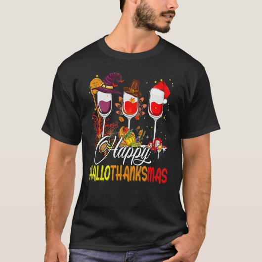Happy Hallothanksmas Wine Glasses Witch Santa Hat  T-Shirt (Vorderseite)